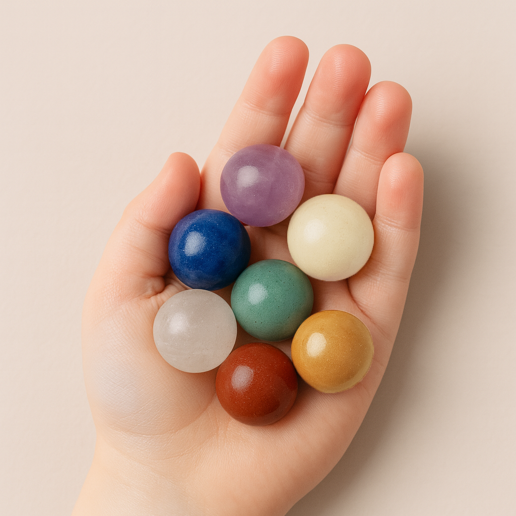 Een chakra regenboog in de palm 
van je hand — een handjevol balans, 
rust en speelse beleving.